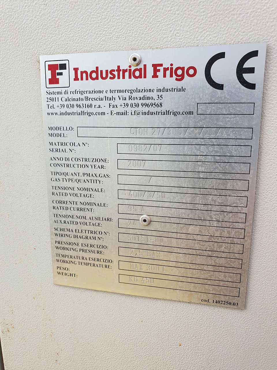 Endüstriyel Frigo CTOH 27/300/SM/2Z/X yağ soğutucu ZU2087